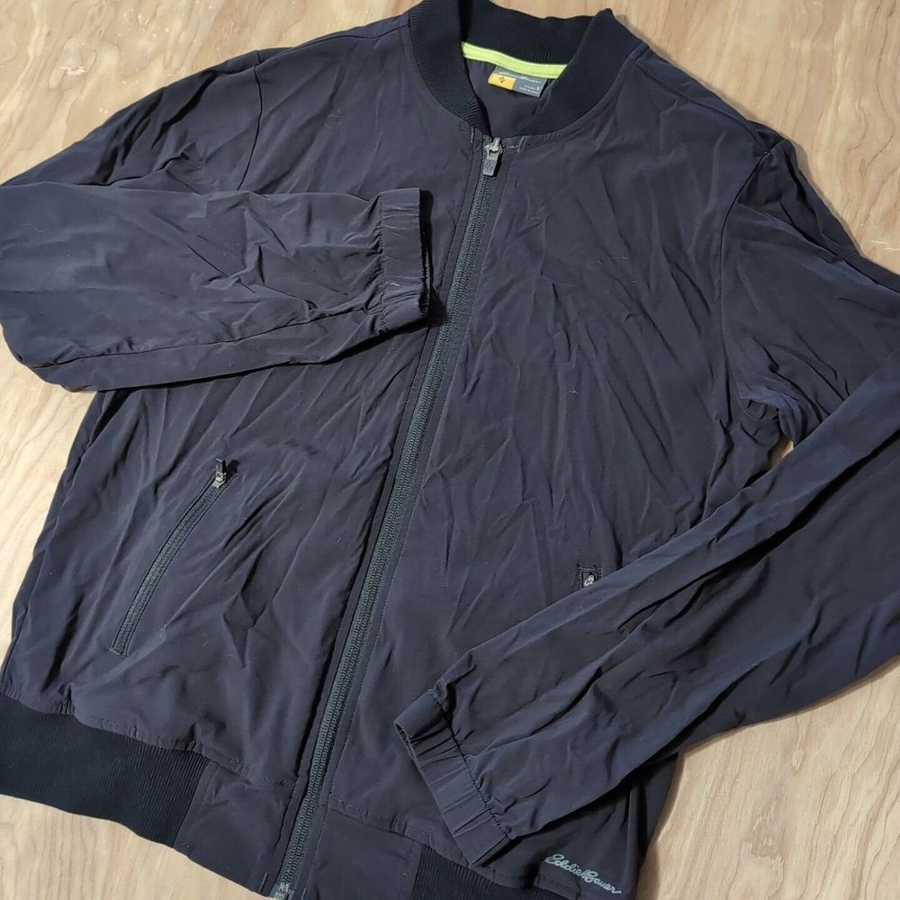 Eddie Bauer Women's Black Voyager Bomber Jacket Size Small Nylon Stretch